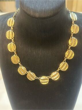 Vintage Monet Gold Tone Textured Disc Modernist Statement Necklace